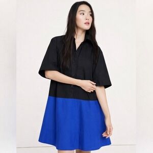 BANANA REPUBLIC COTTON POPLIN TRAPEZE MINI SHIRT DRESS BLACK BLUE SZ S $150
